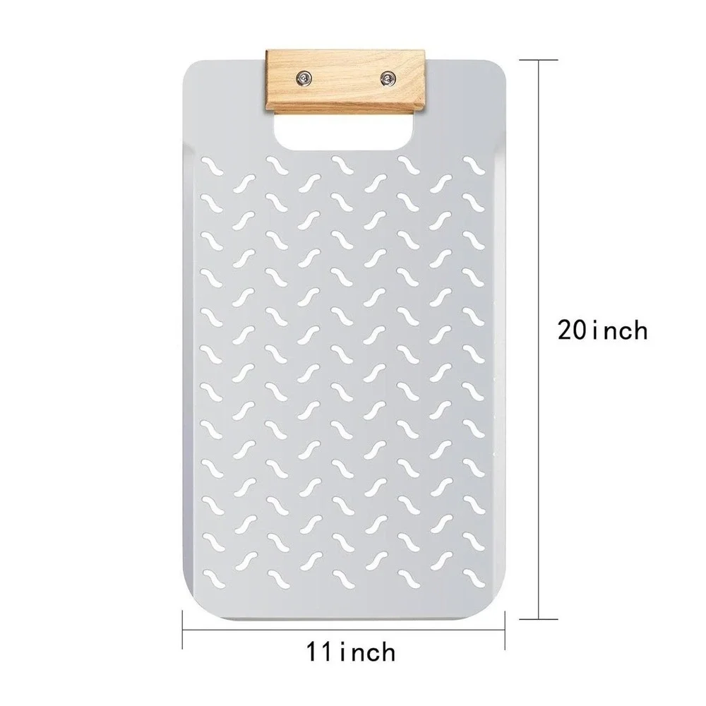 Perforated Rectangular Metal Pizza Peel Paddle with Wooden Handle 20 x 11